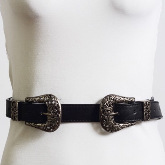 GIGI▪️ double buckle belt black silver - Picture 2 of 3